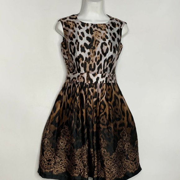 Boston Proper Dress Size 0 Animal Print Black Brown Zip up Pockets Sleeveless - Picture 2 of 10